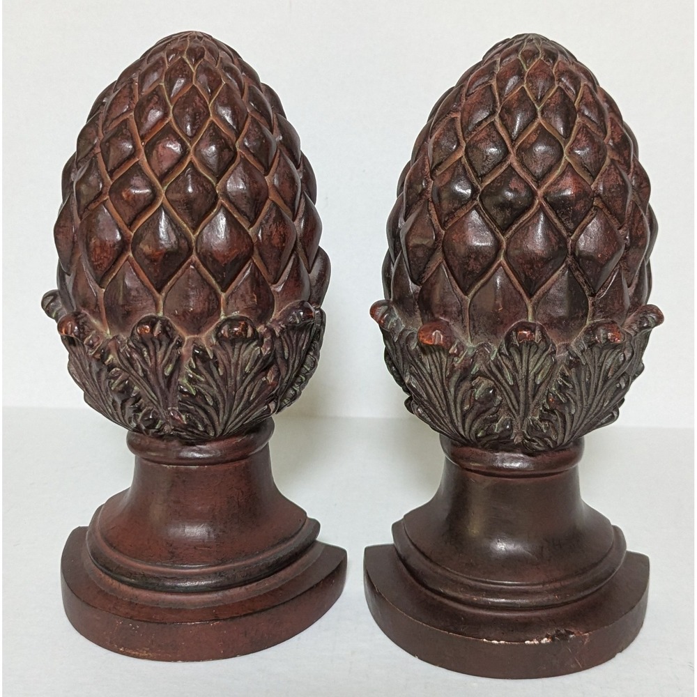 Classic Set Pineapple Bookends Stained Antique Brown Resin (2) 8 1/2" - Picture 8 of 14